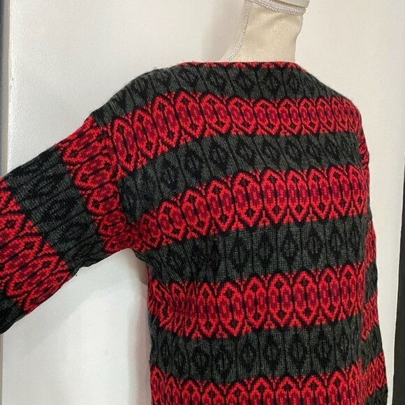 KITZBUHEL BY REN-DALE PURE BOTANY WOOL VINTAGE UNISEX GREY RED FAIR ISLE SWEATER - Picture 4 of 8